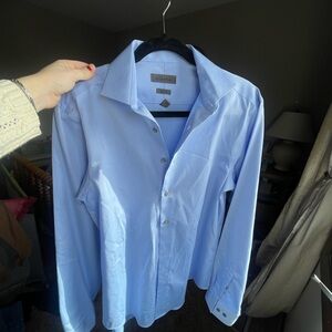 Calvin klein Oxford Blue Dress Shirt slim fit non iron 15.5/34-35 80's 2 ply